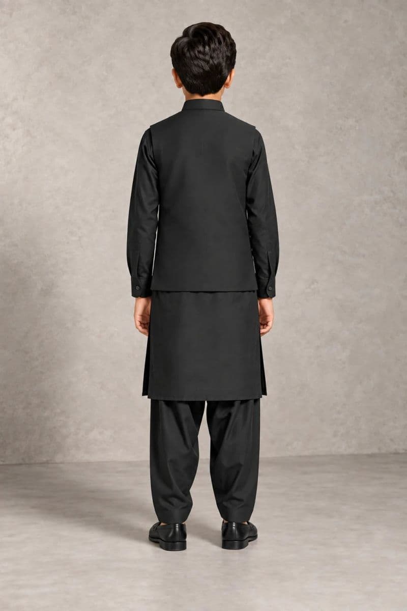 Boys Kameez Shalwar & Waistcoat Combo – BLACK thumbnail