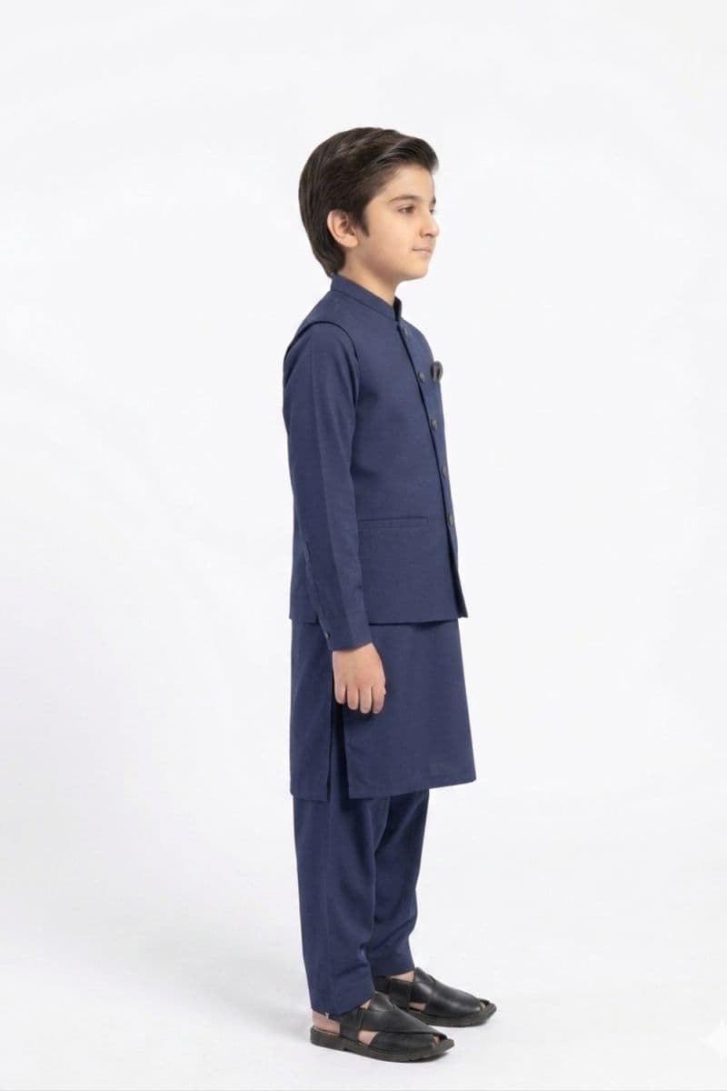 Boys Kameez Shalwar & Waistcoat Combo – Navy Blue thumbnail