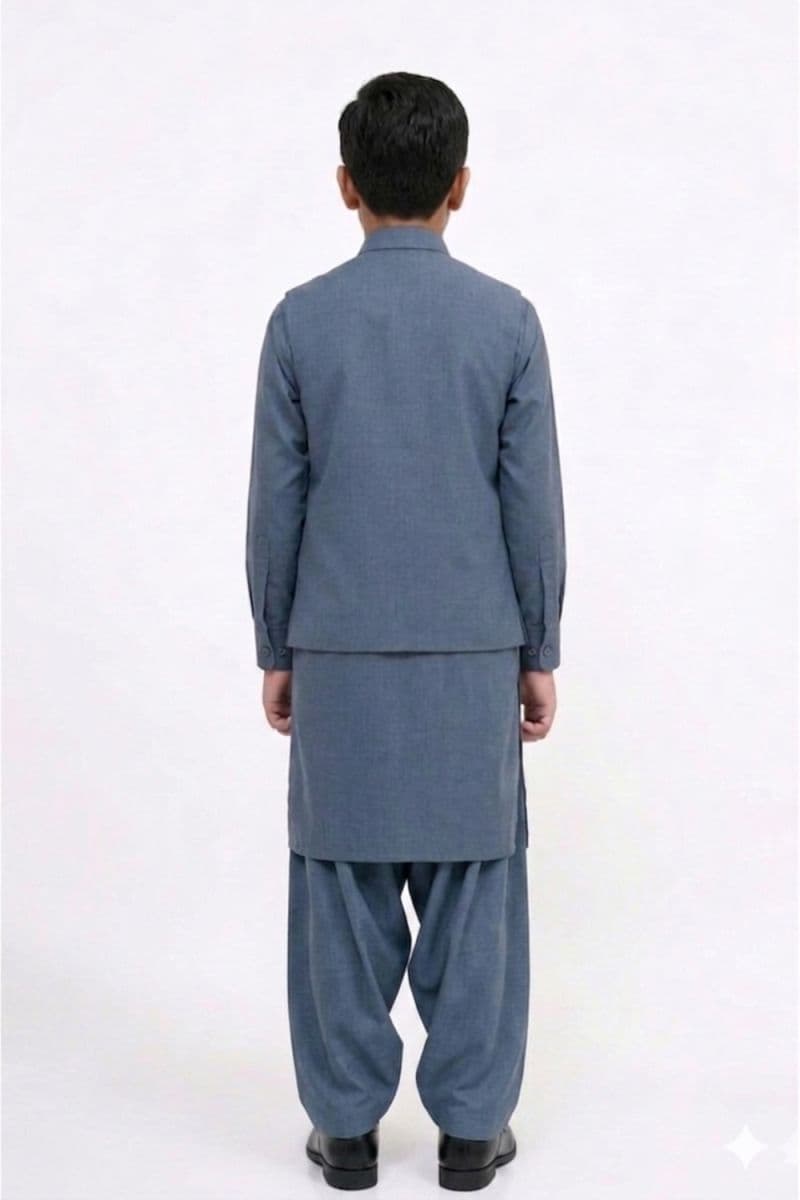Boys Kameez Shalwar & Waistcoat Combo – BLUE thumbnail