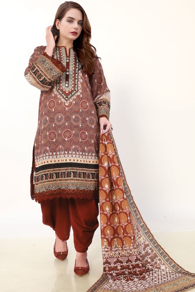3 Piece - Printed Khaddar Suit