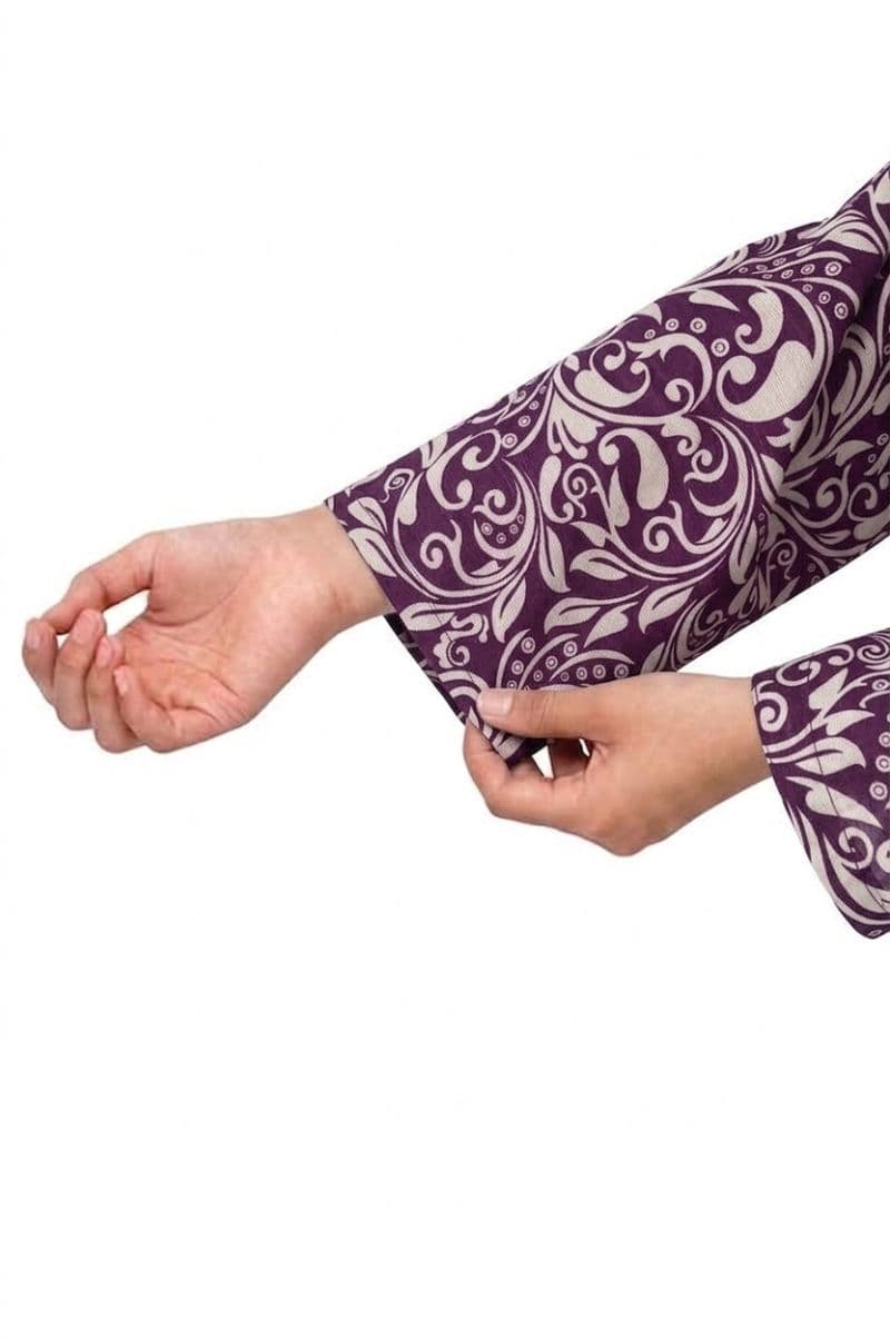 Plum Khaddar Purple Colour Printed White Patterns with White Buttons on 2pc stitched suit for Girls. thumbnail