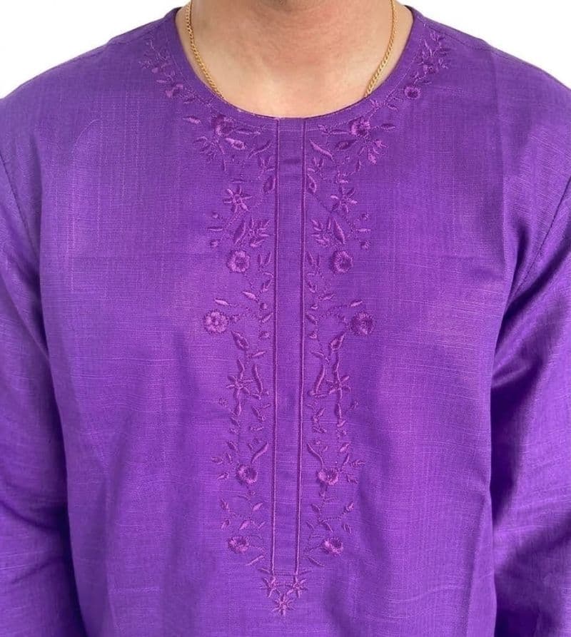 Plum Khaddar Purple Colour embroidered with Light Purple threads on 2pc stitched suit for Girls. thumbnail