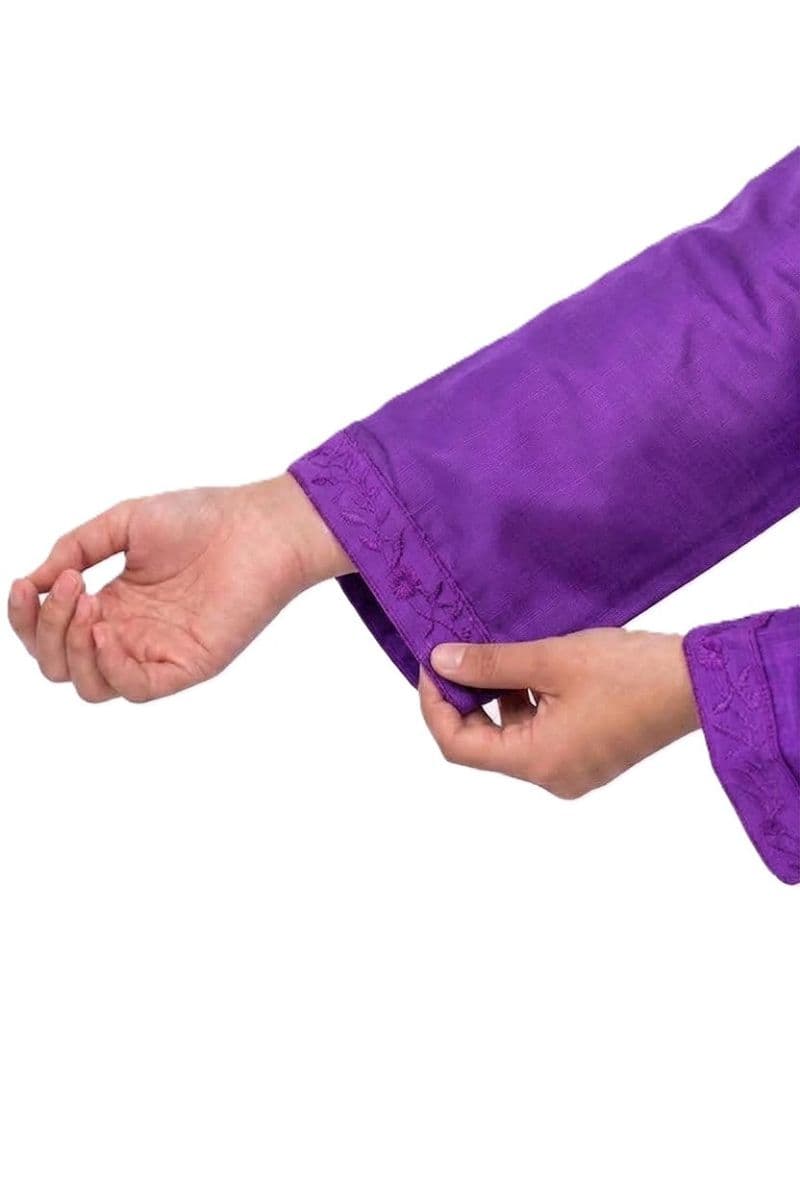 Plum Khaddar Purple Colour embroidered with Light Purple threads on 2pc stitched suit for Girls. thumbnail