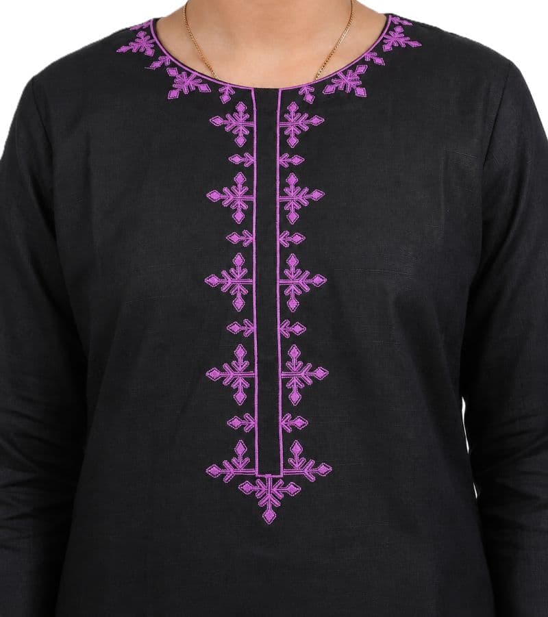 Plum Khaddar Black colour embroidered with Purple threads on 2pc stitched suit for Girls. thumbnail