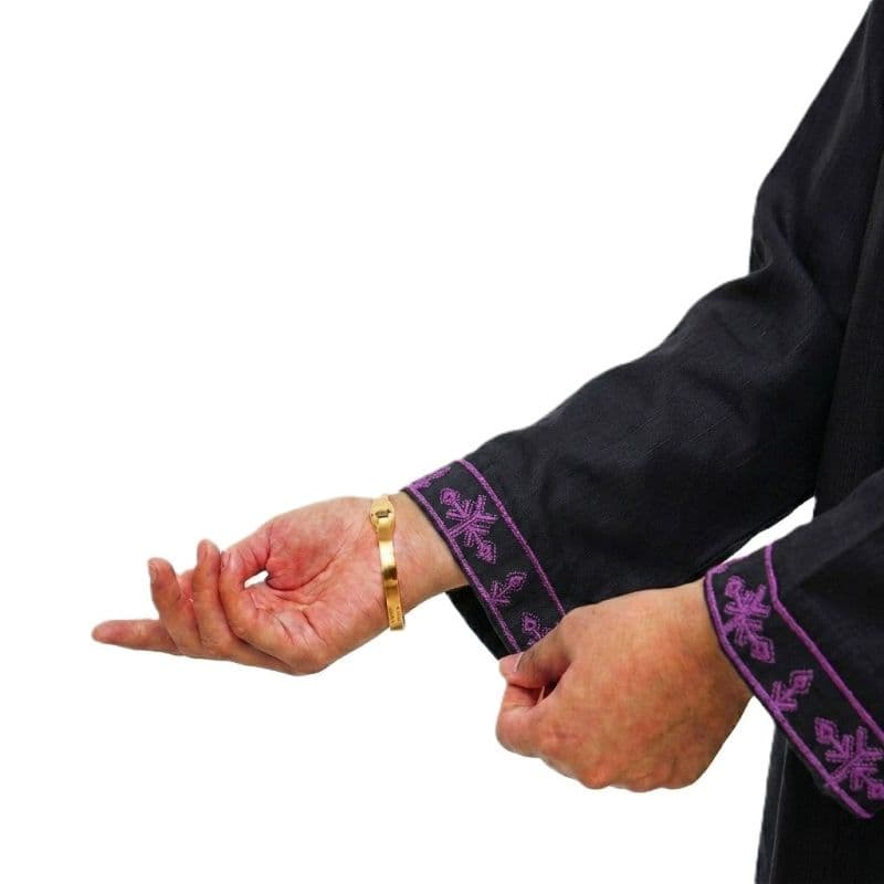Plum Khaddar Black colour embroidered with Purple threads on 2pc stitched suit for Girls. thumbnail