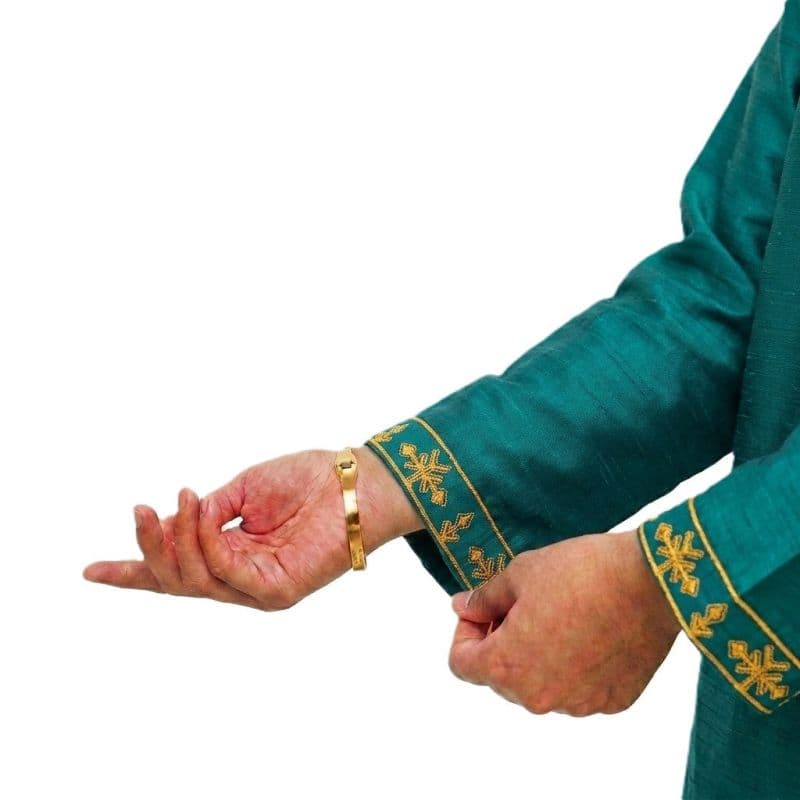 Plum Khaddar Teal colour embroidered with Yellow threads on 2pc stitched suit for Girls. thumbnail