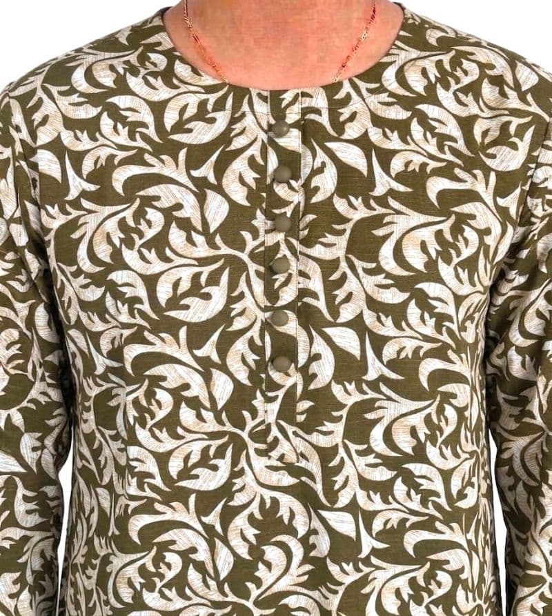 Plum Khaddar Olive Colour Printed White Patterns with Olive Buttons on 2pc stitched suit for Girls. thumbnail