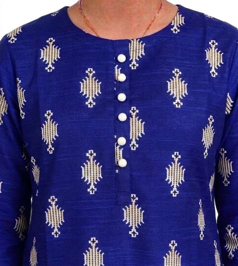 Plum Khaddar Dark Blue Colour Printed Off- White Patterns with White Buttons on 2pc stitched suit for Girls.