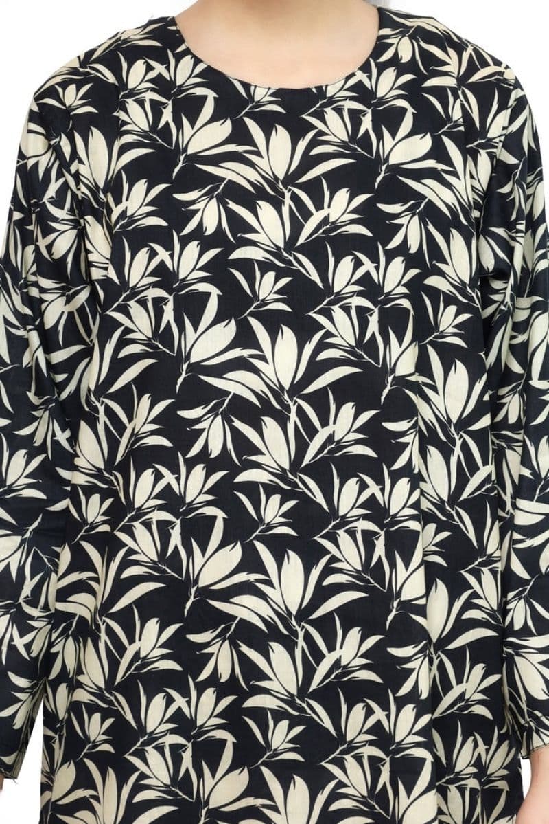 Plum Digital Lawn Black Colour Printed Beige Leaves on 2 Pc stitched suit for Girls.