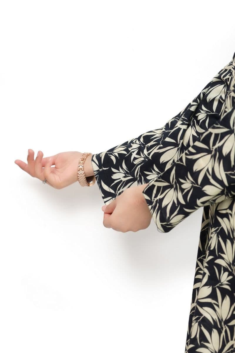 Plum Digital Lawn Black Colour Printed Beige Leaves on 2 Pc stitched suit for Girls.