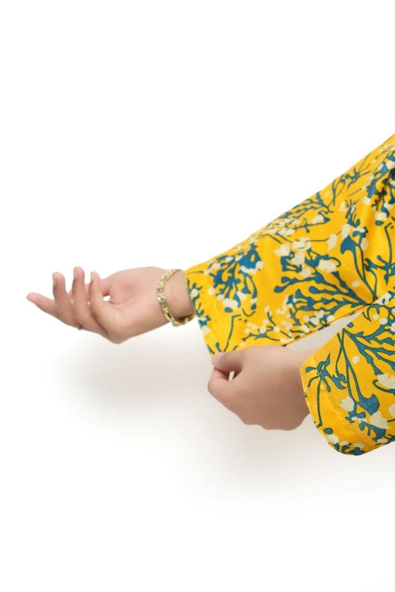 Plum Digital Lawn Yellow Colour Printed Green White Patterns On 2 Pc stitched suit for Girls.