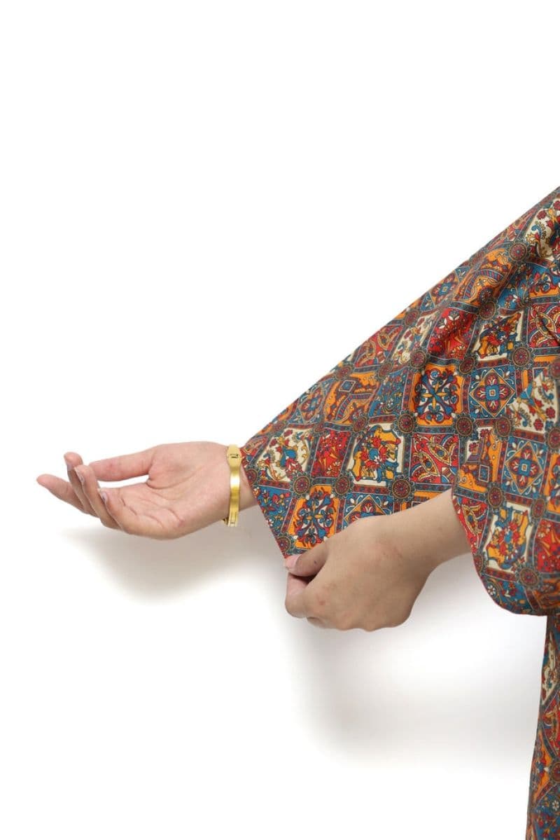 Plum Digital Lawn Yellow Red White Multi-Coloured  Patterns On 2 Pc stitched suit for Girls.