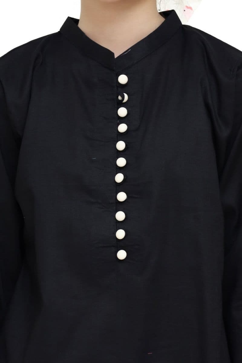 Plum 100% Lawn Black Colour with Beige buttons On 2 Pc stitched suit for Girls.