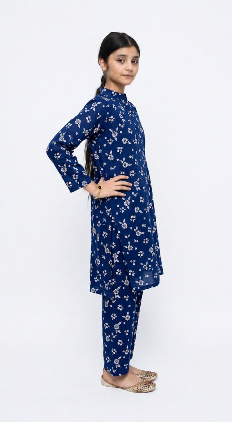 Plum Khaddar Rust Colour printed Off White Patterns with Red buttons on 2pc stitched suit for Girls