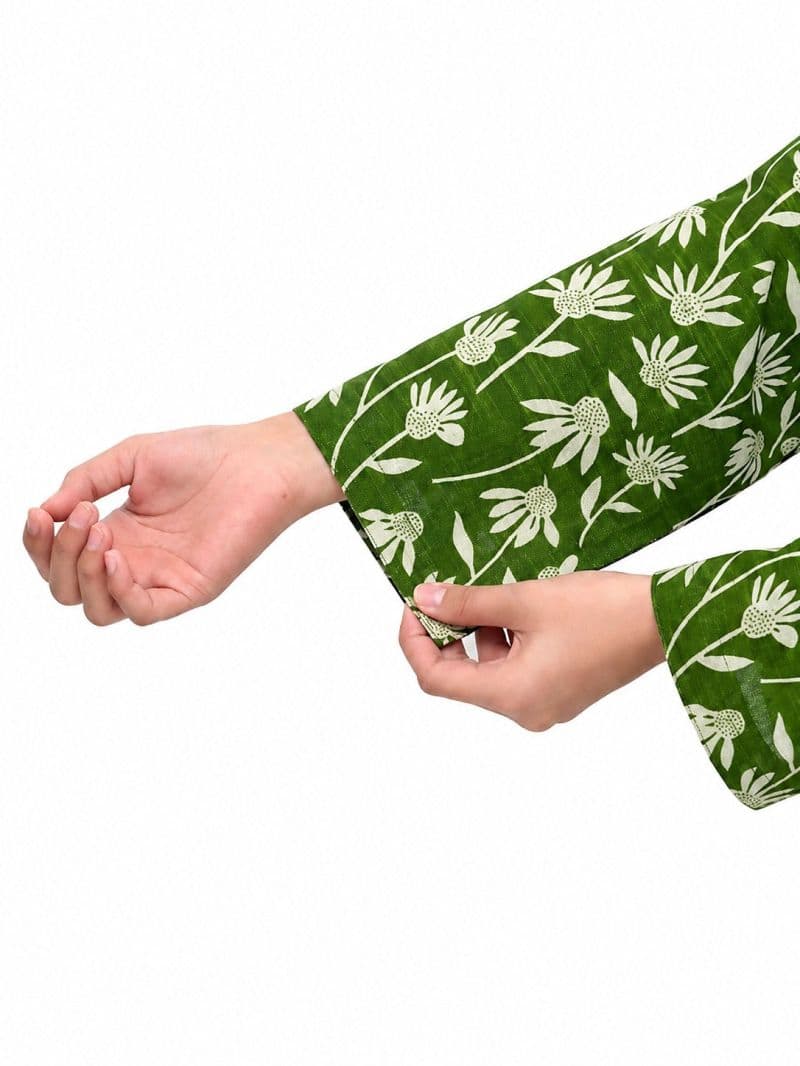 Plum Khaddar Green colour printed Off White Flowers with Green buttons on 2pc stitched suit for Girls. thumbnail