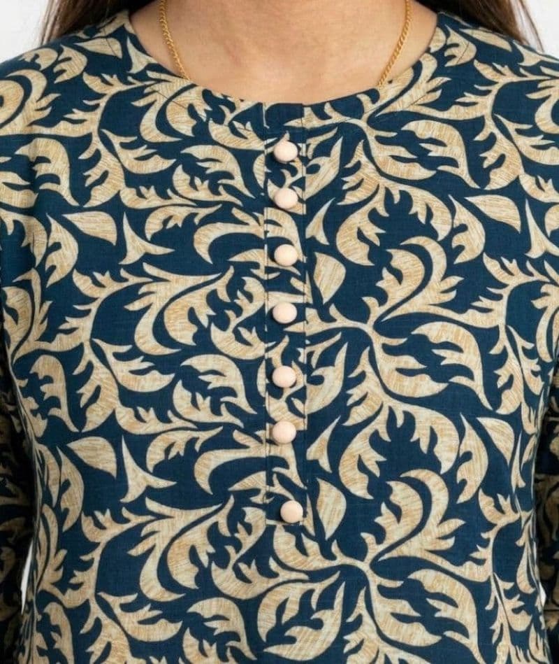 Plum Khaddar Teal & Beige colour with Beige buttons on 2pc stitched suit for Girls