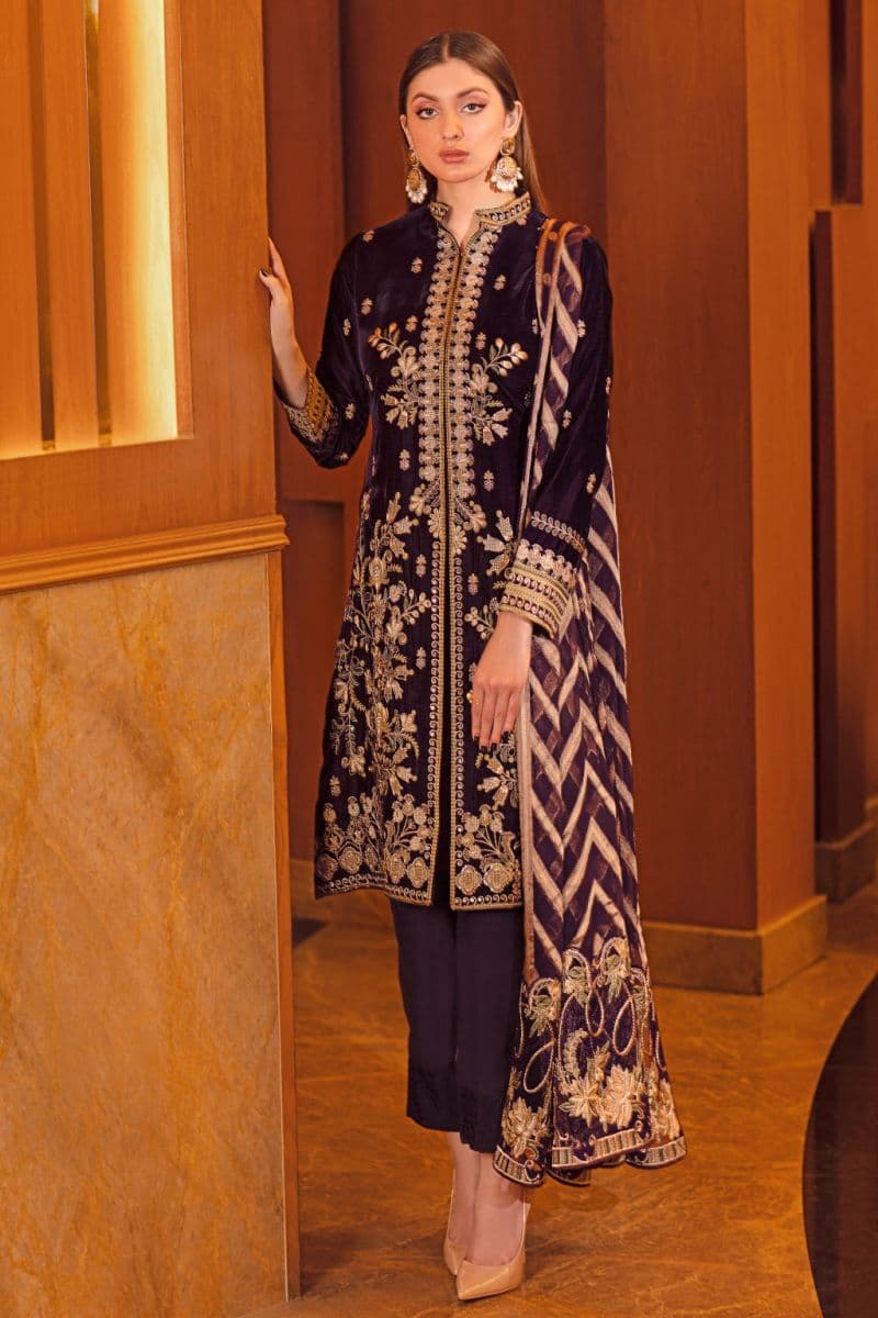 Embroidered Raw Silk Unstitched Suit