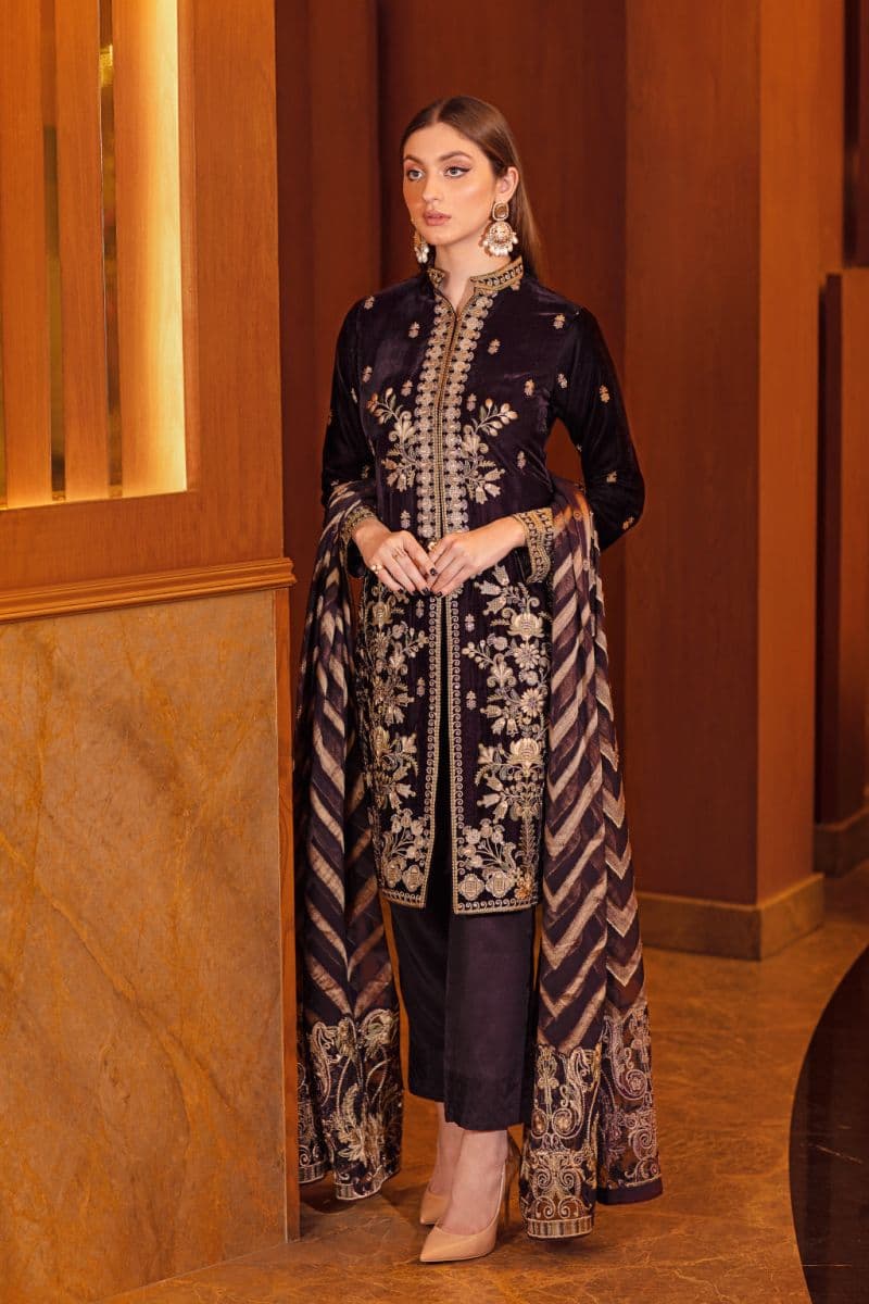 Embroidered Raw Silk Unstitched Suit
