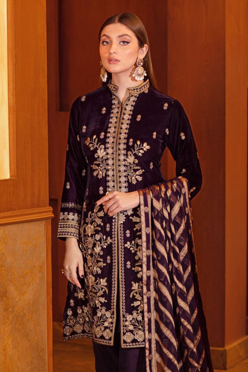 Embroidered Raw Silk Unstitched Suit