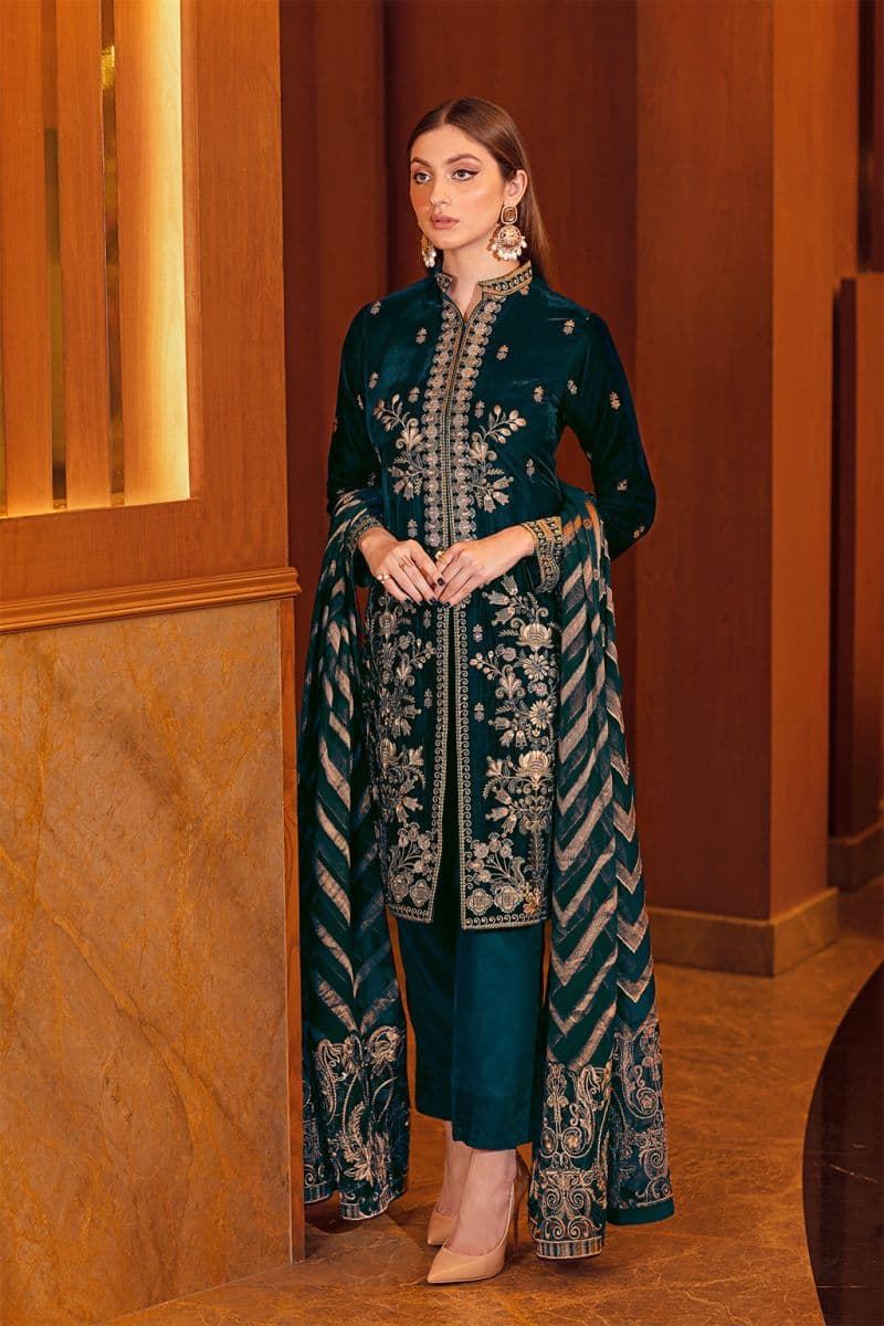 Embroidered Raw Silk Unstitched Suit