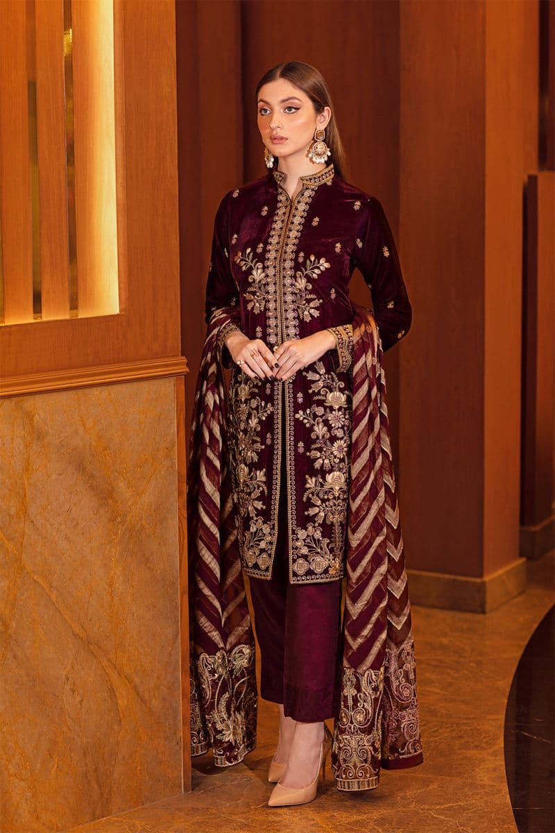 Embroidered Raw Silk Unstitched Suit