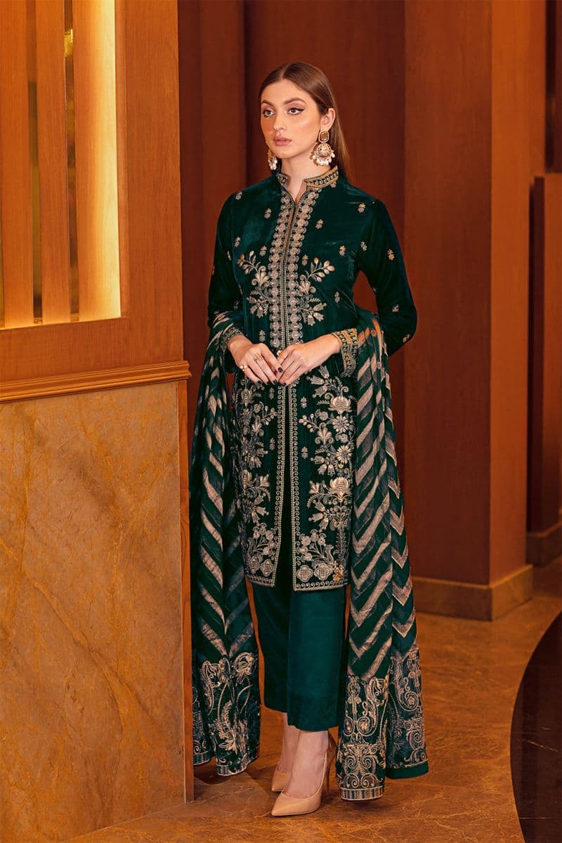 Embroidered Raw Silk Unstitched Suit