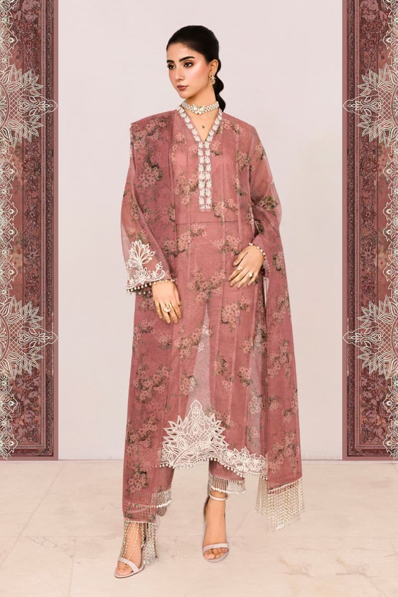 ABROSH – 3PC COTTON NET, ORGANZA & LAWN EID FESTIVE PRET