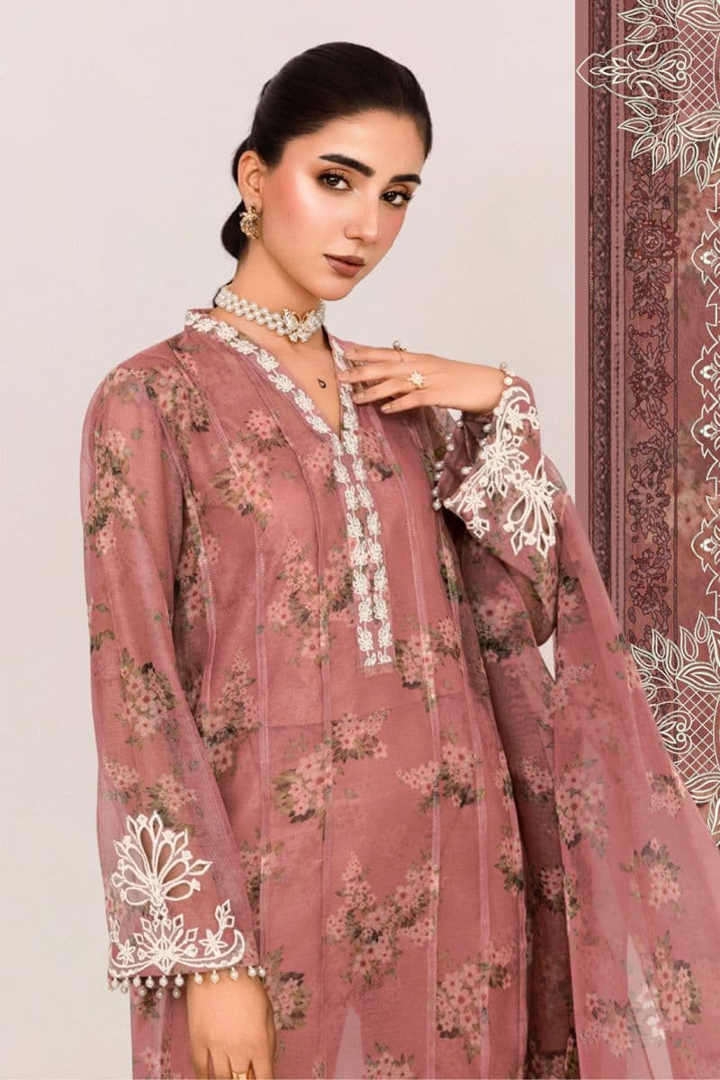 ABROSH – 3PC COTTON NET, ORGANZA & LAWN EID FESTIVE PRET