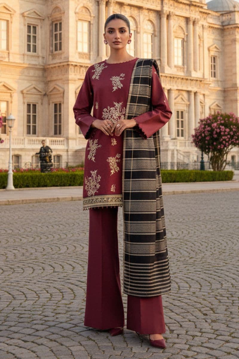 Embroidered - 3 Pc Lawn Suit (Dyed Yarn Dupatta)