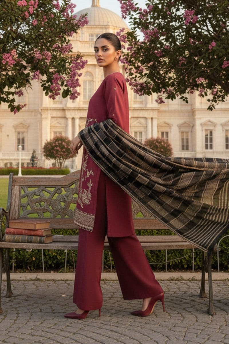 Embroidered - 3 Pc Lawn Suit (Dyed Yarn Dupatta)