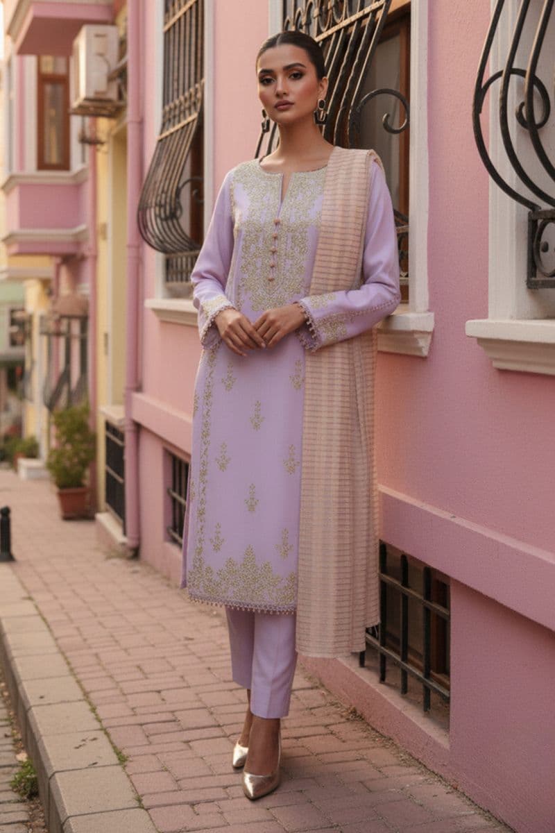 Embroidered - 3 Pc Lawn Suit (Dyed Yarn Dupatta)