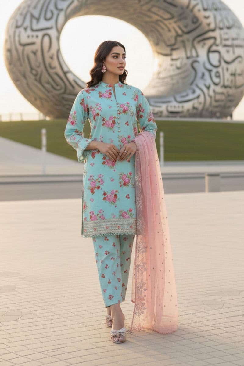 Embroidered - 3 Pc Lawn Suit (Organza Dupatta)