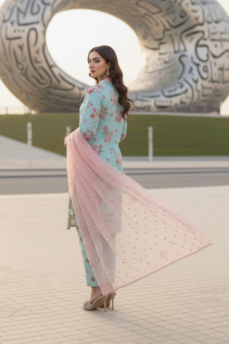 Embroidered - 3 Pc Lawn Suit (Organza Dupatta)
