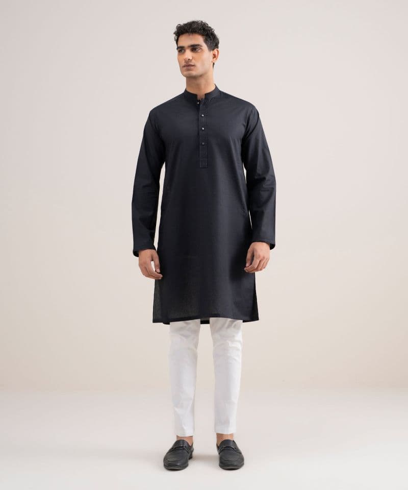 Embroidered Cotton Jacquard Kurta