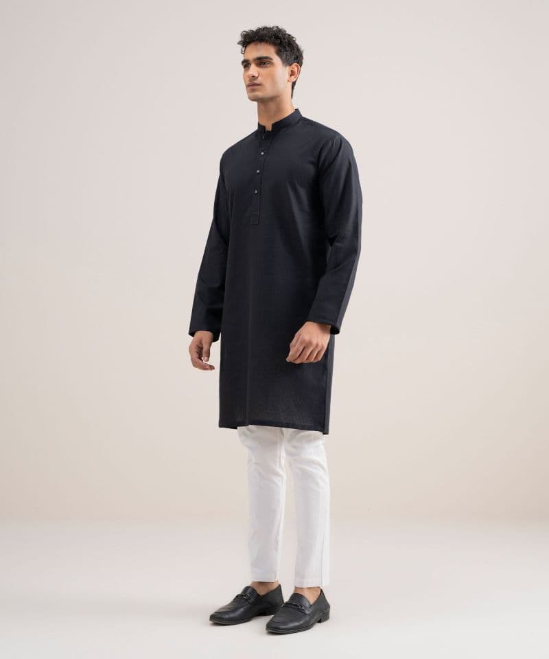 Embroidered Cotton Jacquard Kurta
