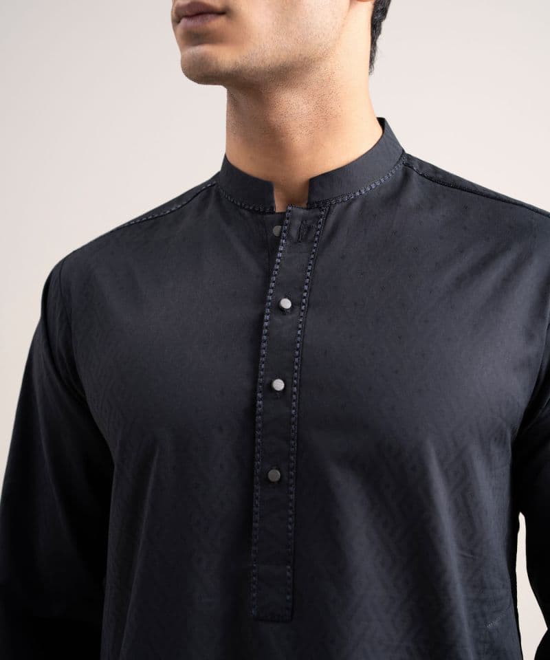 Embroidered Cotton Jacquard Kurta