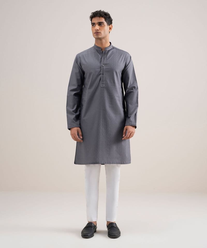 Embroidered Cotton Jacquard Kurta