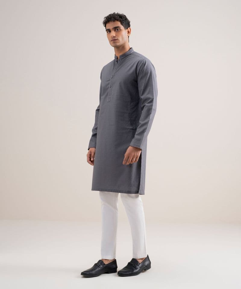 Embroidered Cotton Jacquard Kurta