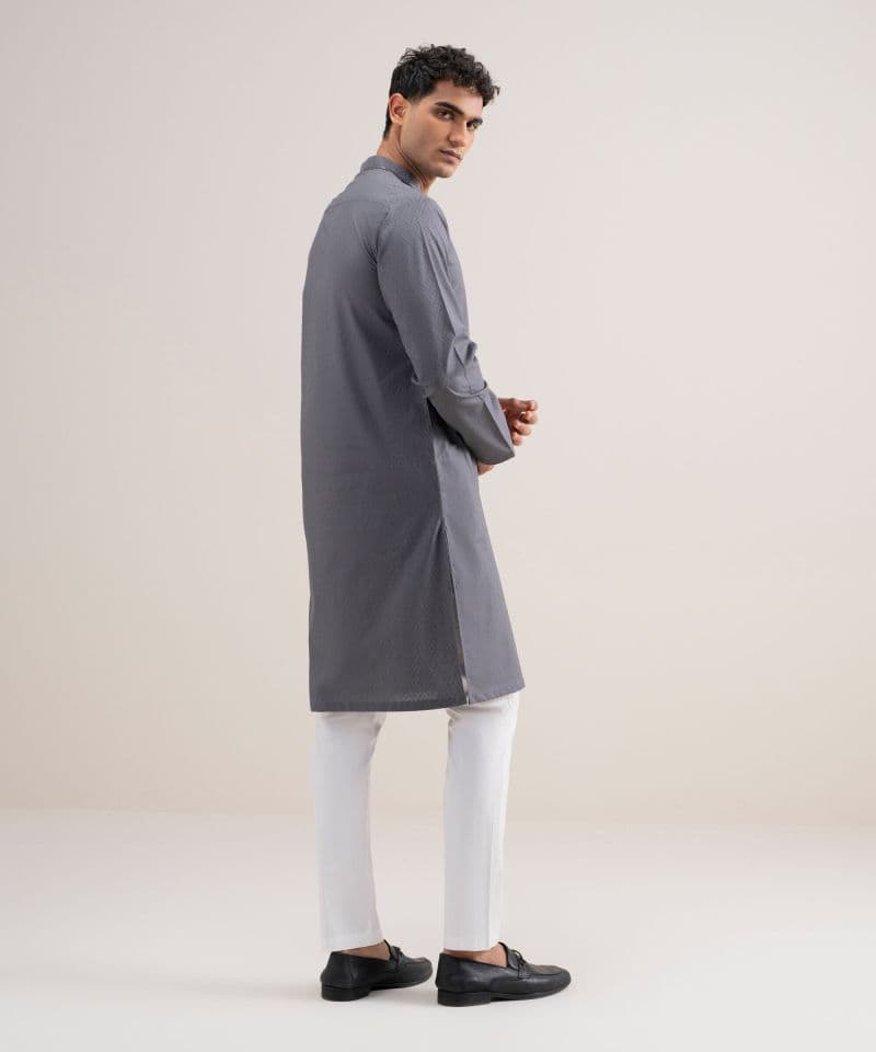 Embroidered Cotton Jacquard Kurta