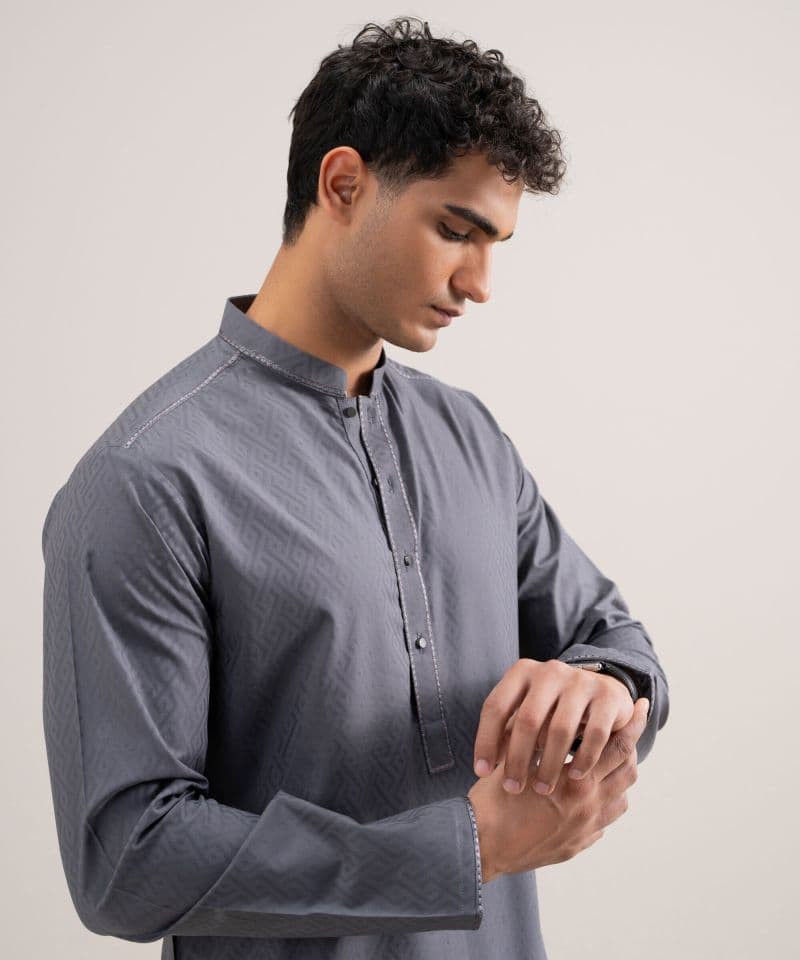 Embroidered Cotton Jacquard Kurta