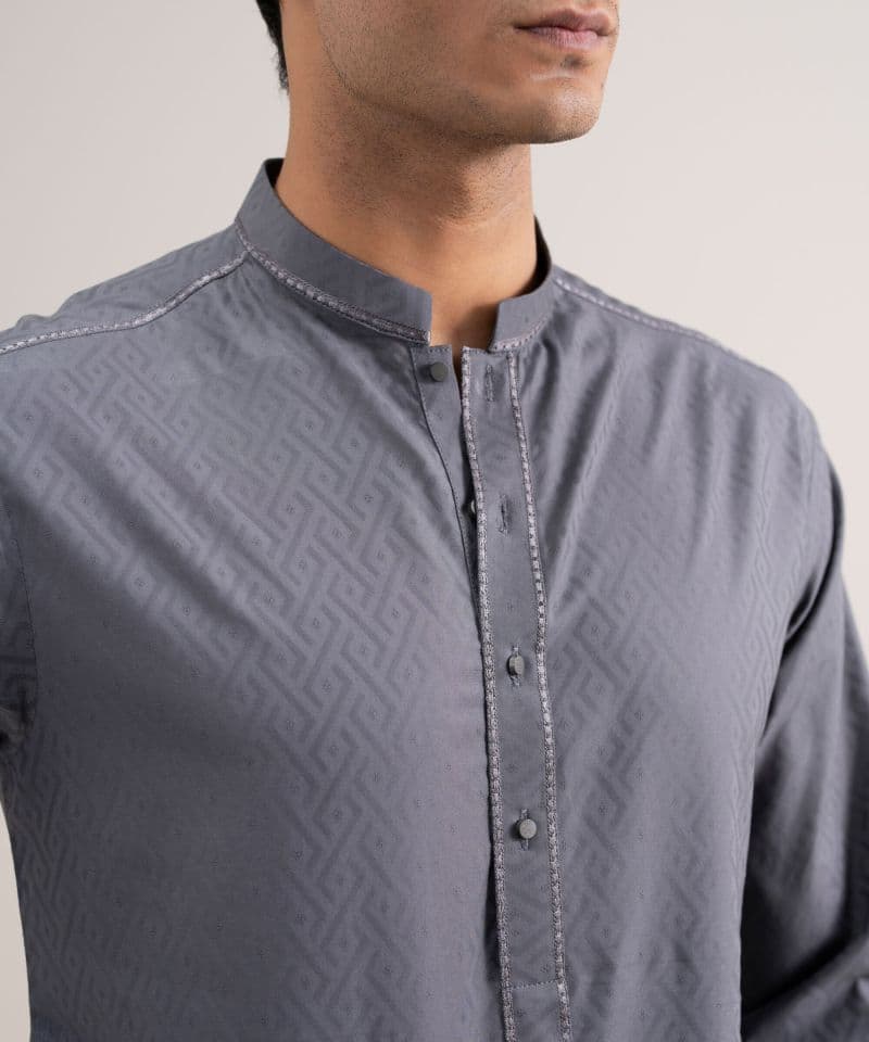 Embroidered Cotton Jacquard Kurta