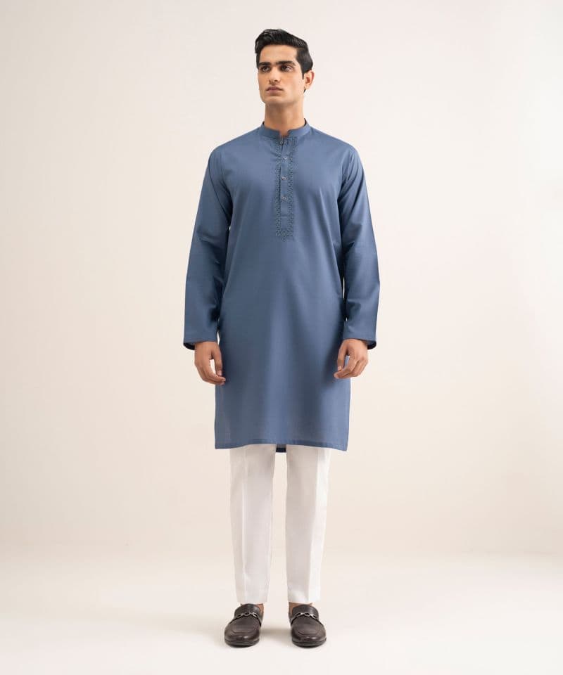 Embroidered Cotton Jacquard Kurta thumbnail