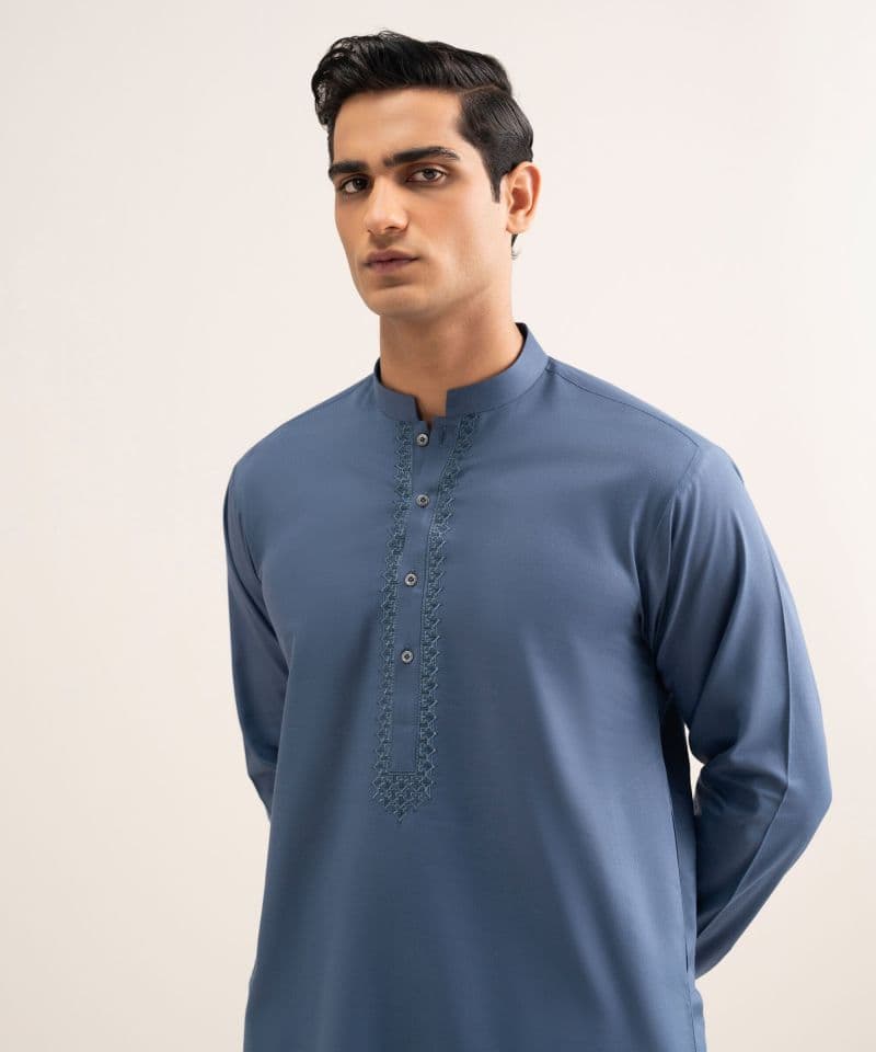 Embroidered Cotton Jacquard Kurta thumbnail