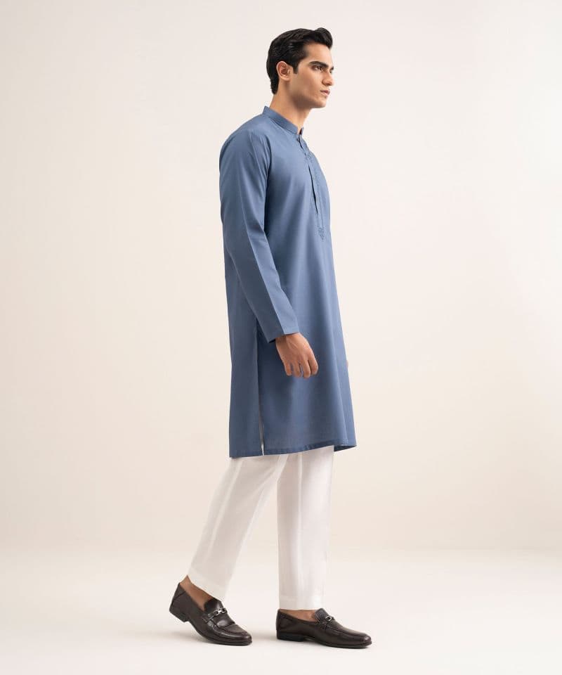 Embroidered Cotton Jacquard Kurta thumbnail