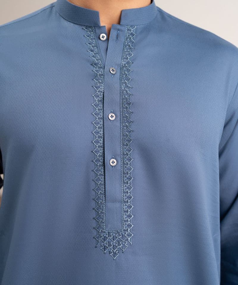 Embroidered Cotton Jacquard Kurta thumbnail