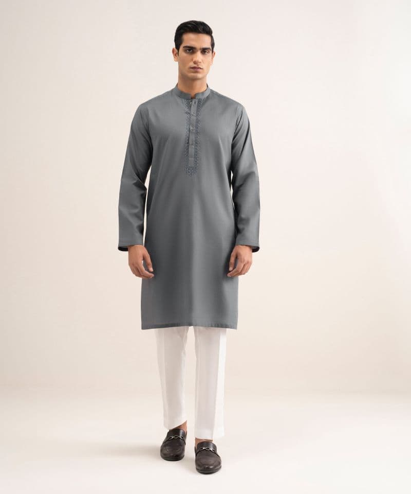 Embroidered Cotton Jacquard Kurta thumbnail