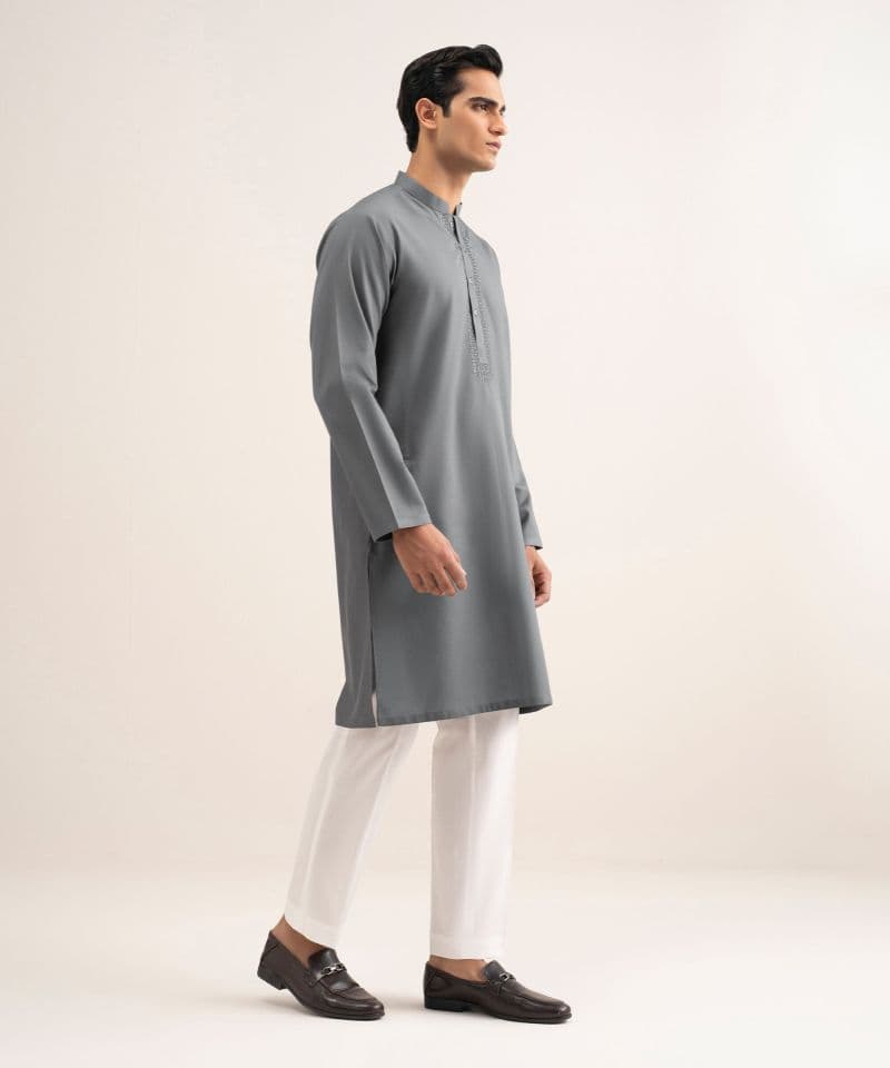 Embroidered Cotton Jacquard Kurta thumbnail