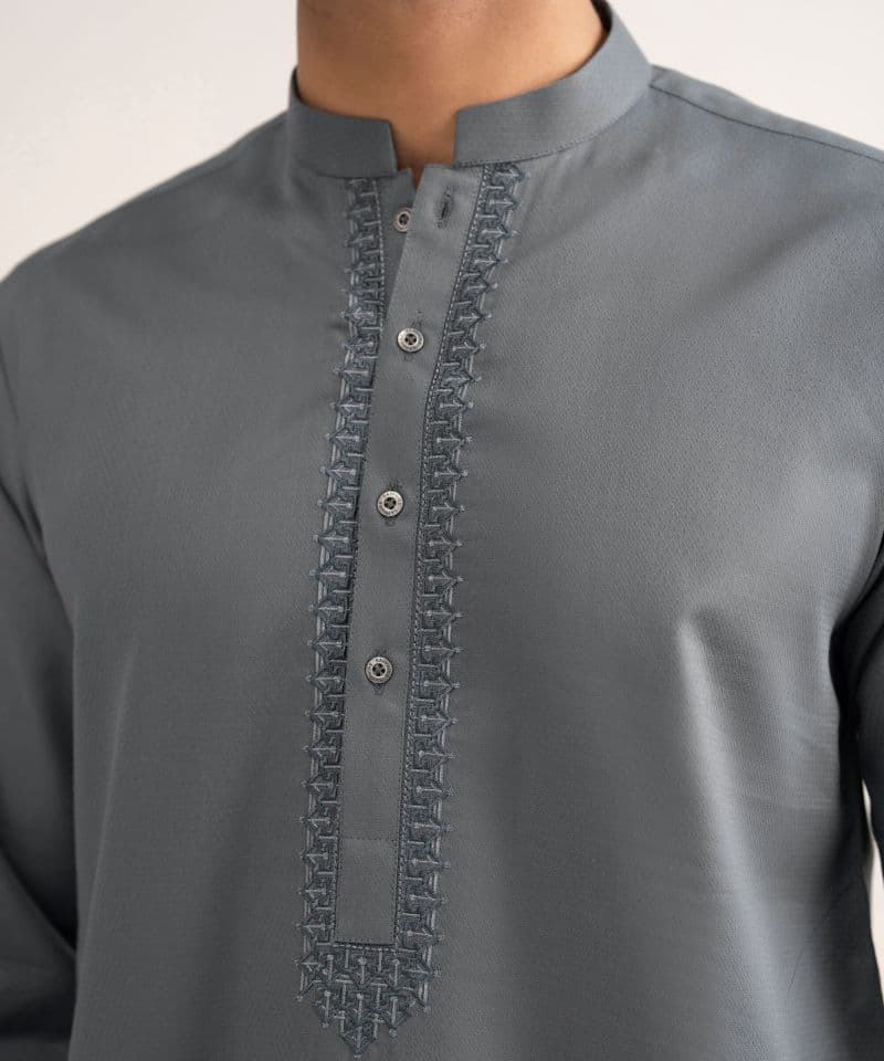 Embroidered Cotton Jacquard Kurta thumbnail