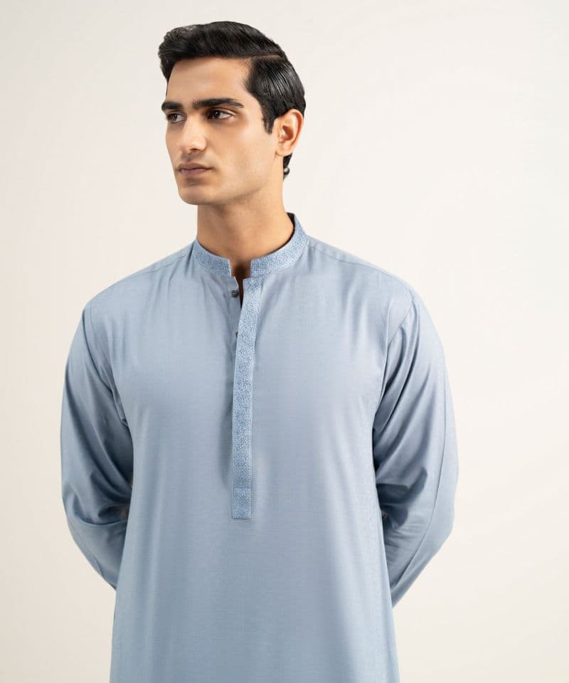 Embroidered Cotton Jacquard Kurta thumbnail