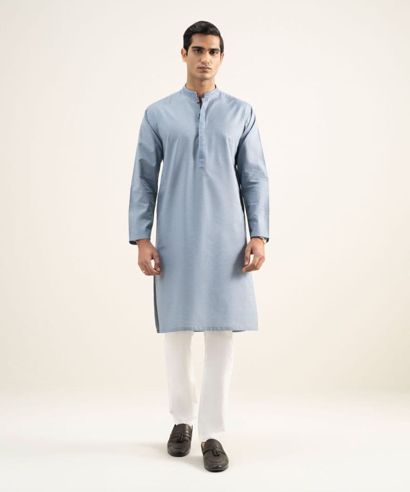 Embroidered Cotton Jacquard Kurta thumbnail